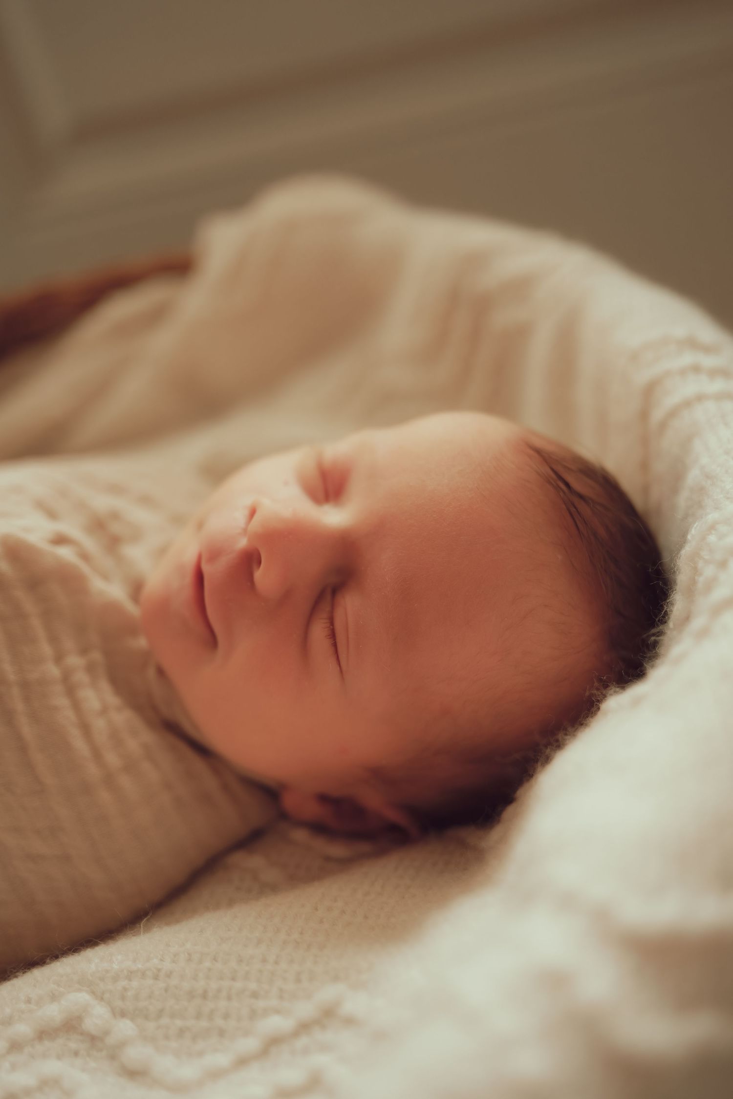 Sleeping newborn photographed in soft natural light